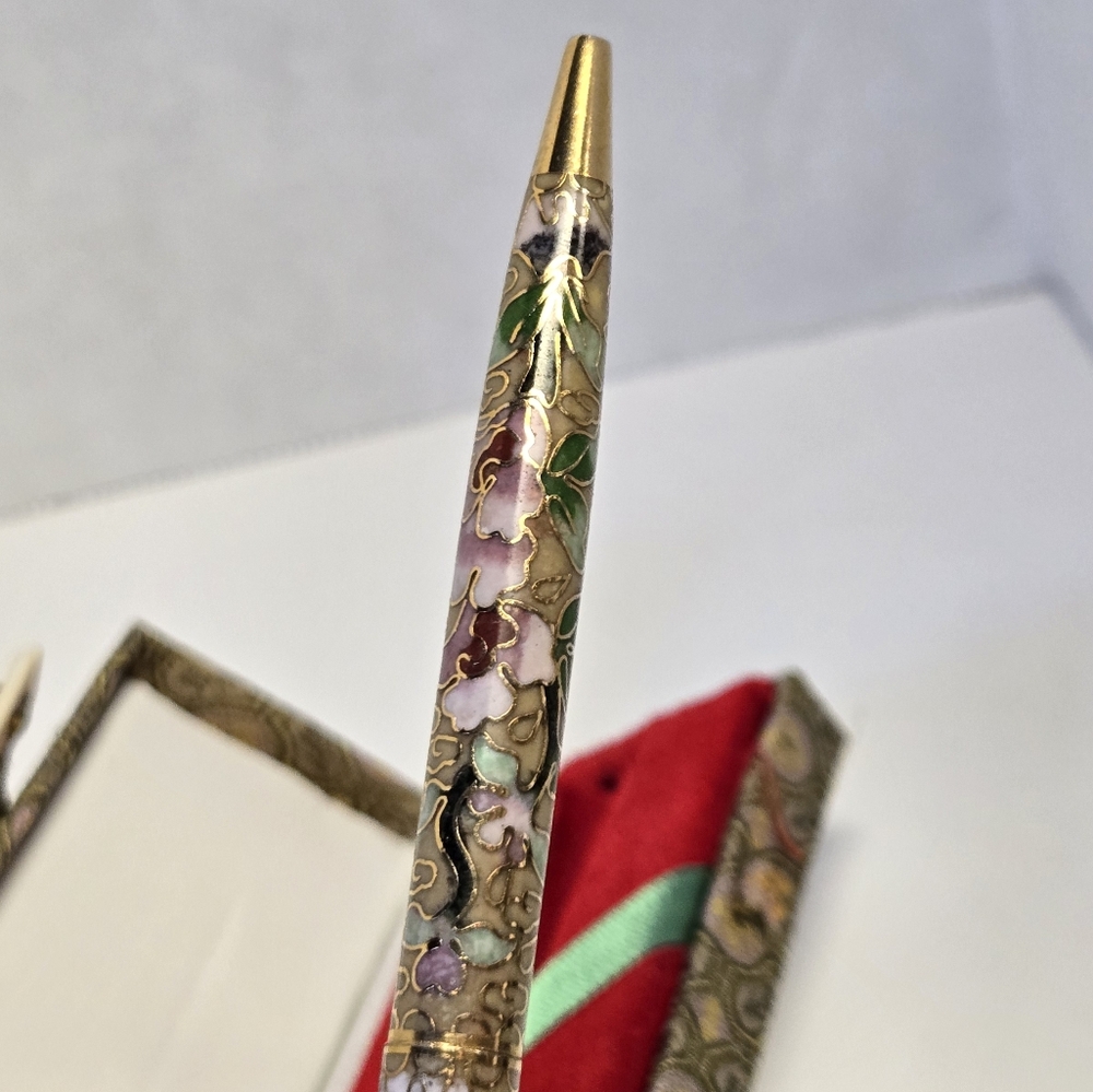Vintage Cloisonné Gold Floral Design Pen 5 3/8" - Picture 8 of 13